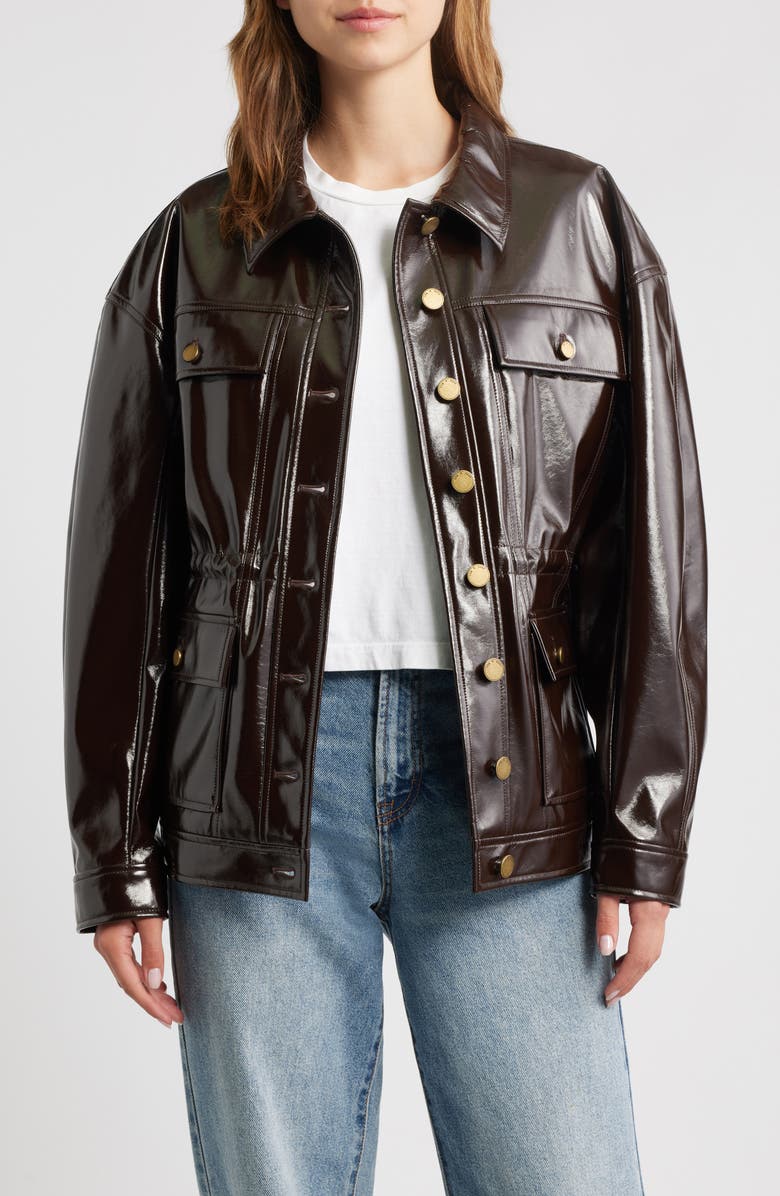 rag & bone Amy Faux Patent Leather Jacket, Main, color, Brown