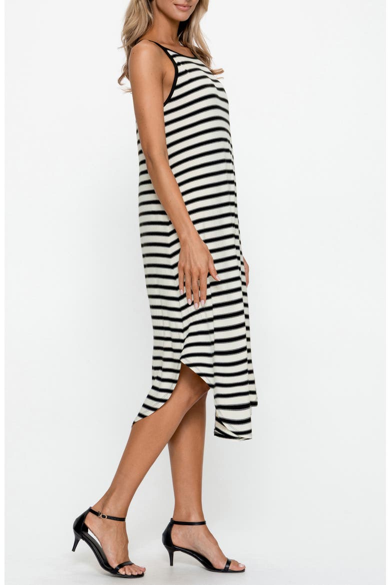 Stripe Sleeveless Midi Dress, Alternate, color, BLACK