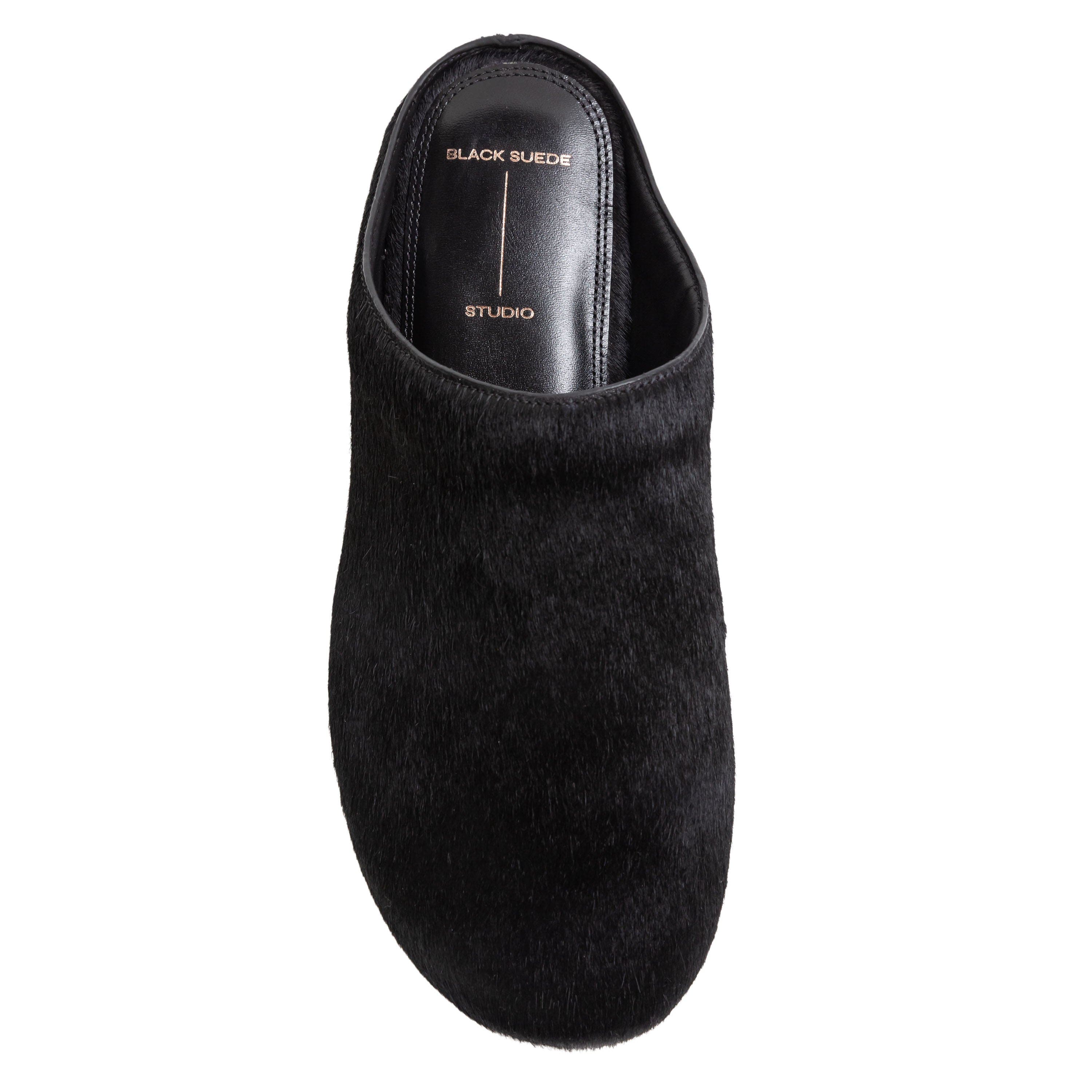 BLACK SUEDE STUDIO Arie Ponyhair Slipper, Alternate, color, Black Pony Hair