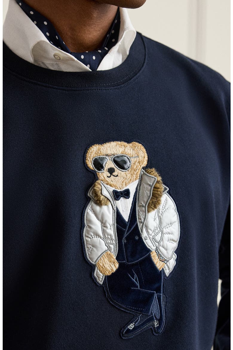 Bear Patch Fleece Sweatshirt, Alternate, color, CHAIRMAN NAVY