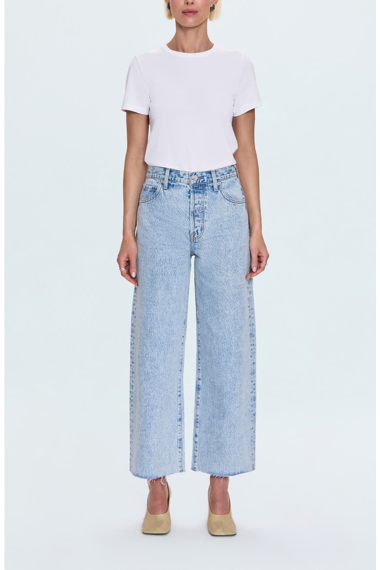 Tate Raw Hem High Waist Ankle Bowed Wide Leg Jeans, Alternate, color, MODENA