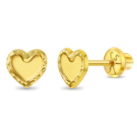 14k Braided Edge Heart Girl Earrings