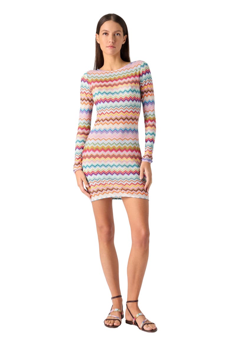 Mini Dress In Viscose Lamé With Pixel-effect Zig Zag Motif, Main, color, Multicoloured