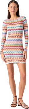 Missoni Mini Dress In Viscose Lamé With Pixel-effect Zig Zag Motif
