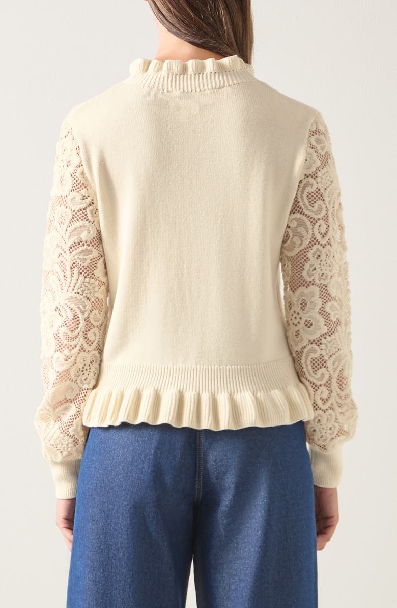 LK Bennett Viv Frill Lace Inset Sweater, Alternate, color, Ecru