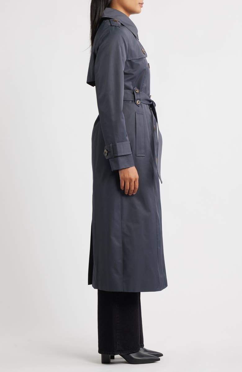 London Fog Hooded Single Breasted Maxi Trench Coat, Alternate, color, Charcoal
