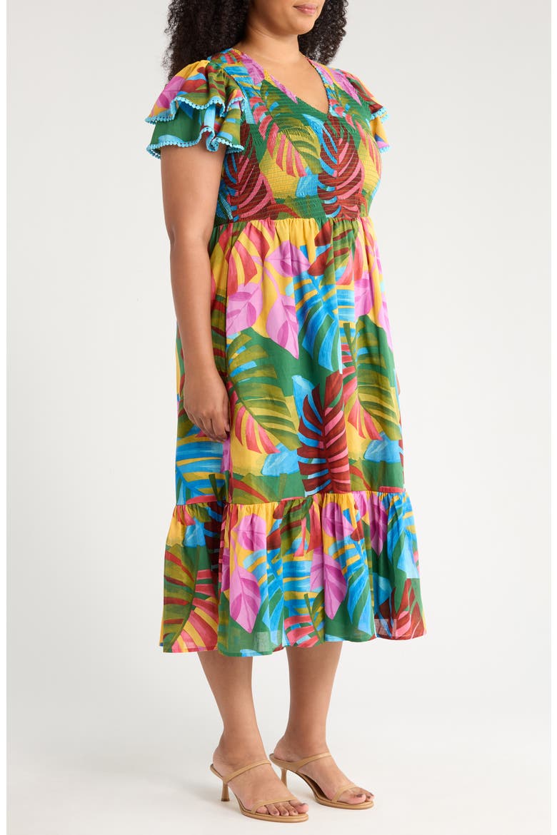 Tropical Print Midi Dress, Alternate, color, KELLY GREEN