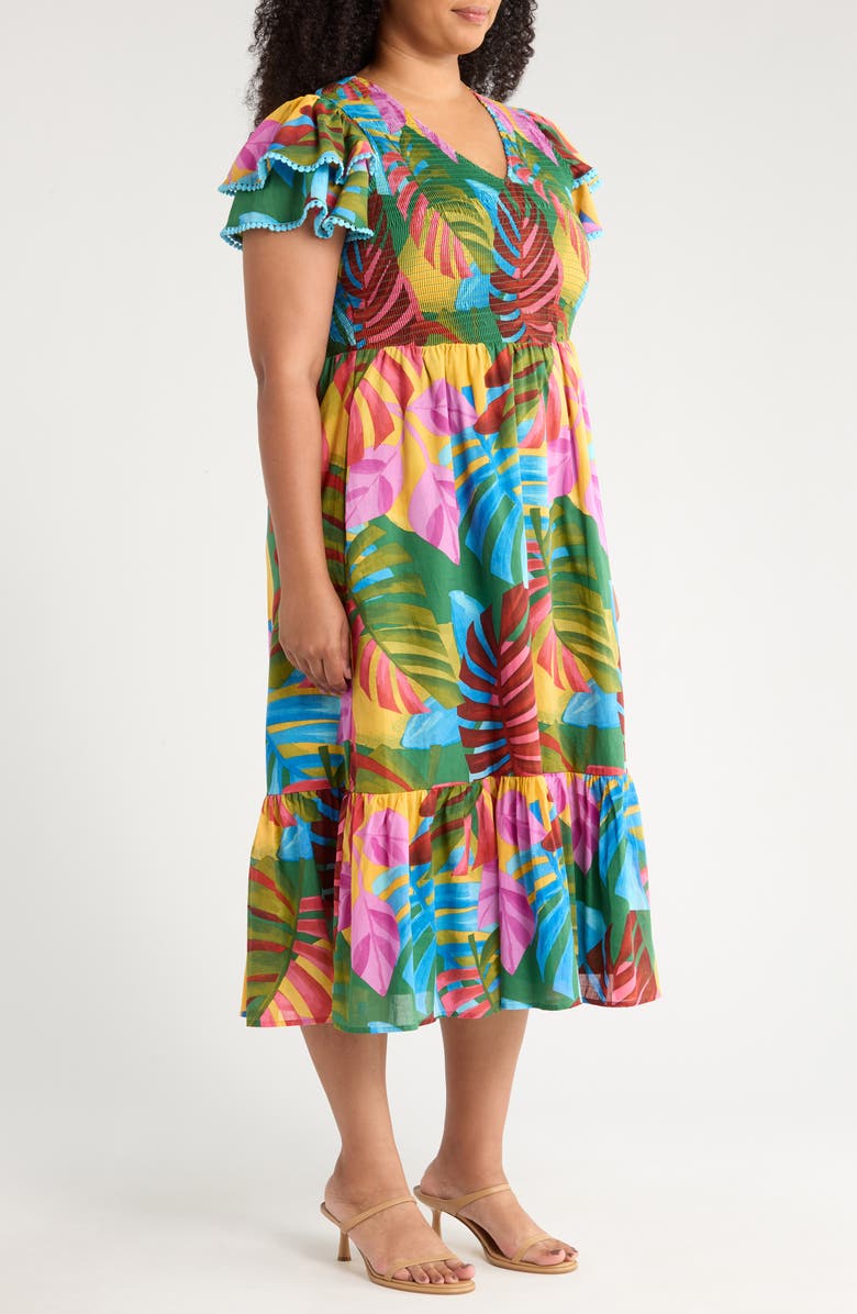 SUGARLIPS Tropical Print Midi Dress, Alternate, color, Kelly Green