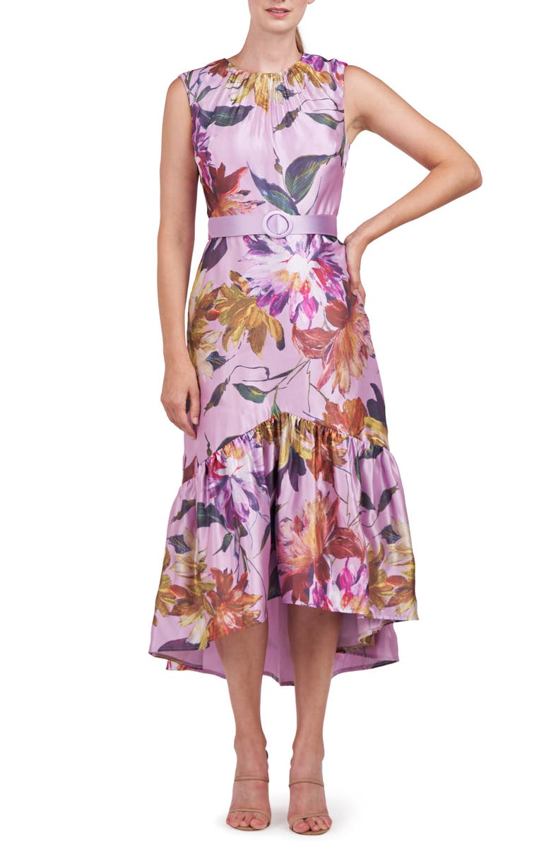 Kay Unger Beatrix Floral Belted High-Low Dress, Main, color,