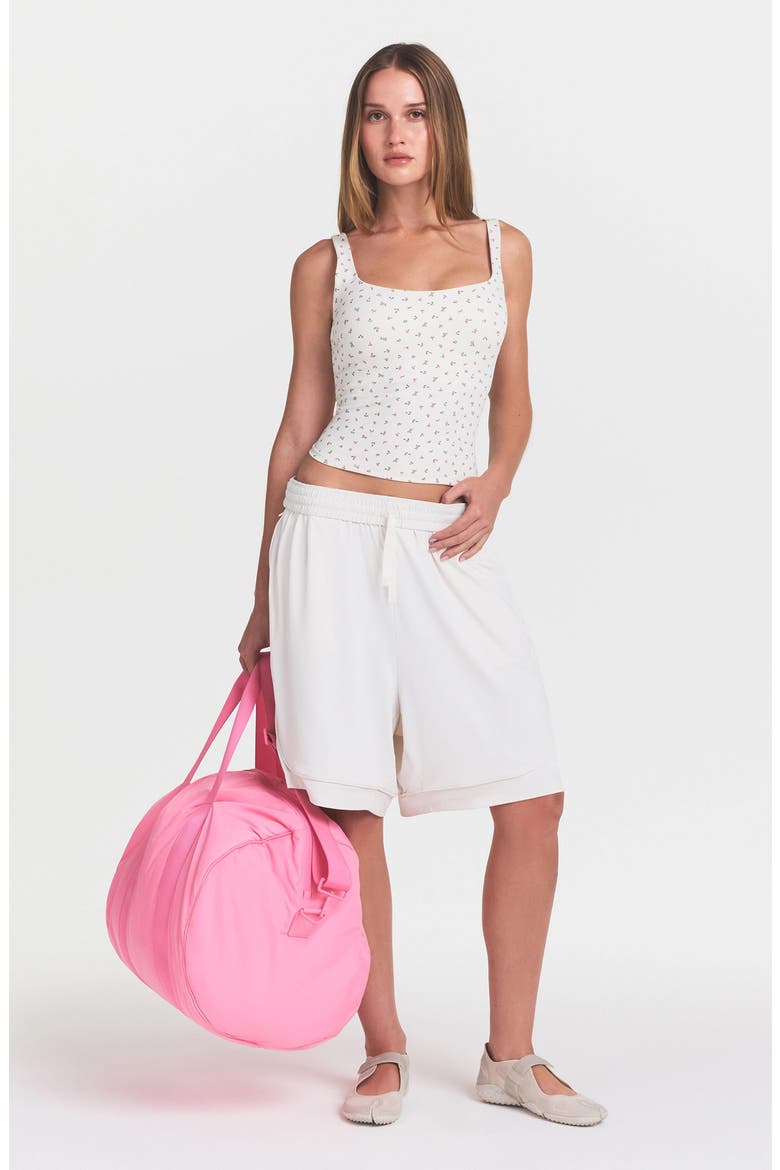 Matte Floral Square Neck Tank, Alternate, color, NSKM ACTV IVORY/ NSKM FLAMINGO