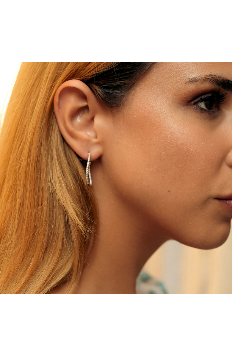 Spero London Sterling Silver Large Wavy Stud Hoop Earring With Interior Gemstones, Alternate, color, Silver