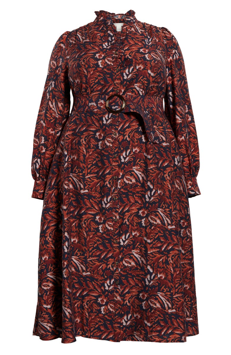 Caslon<sup>®</sup> Floral Print Long Sleeve Shirtdress, Alternate, color, Navy- Rust Ikat Blossom