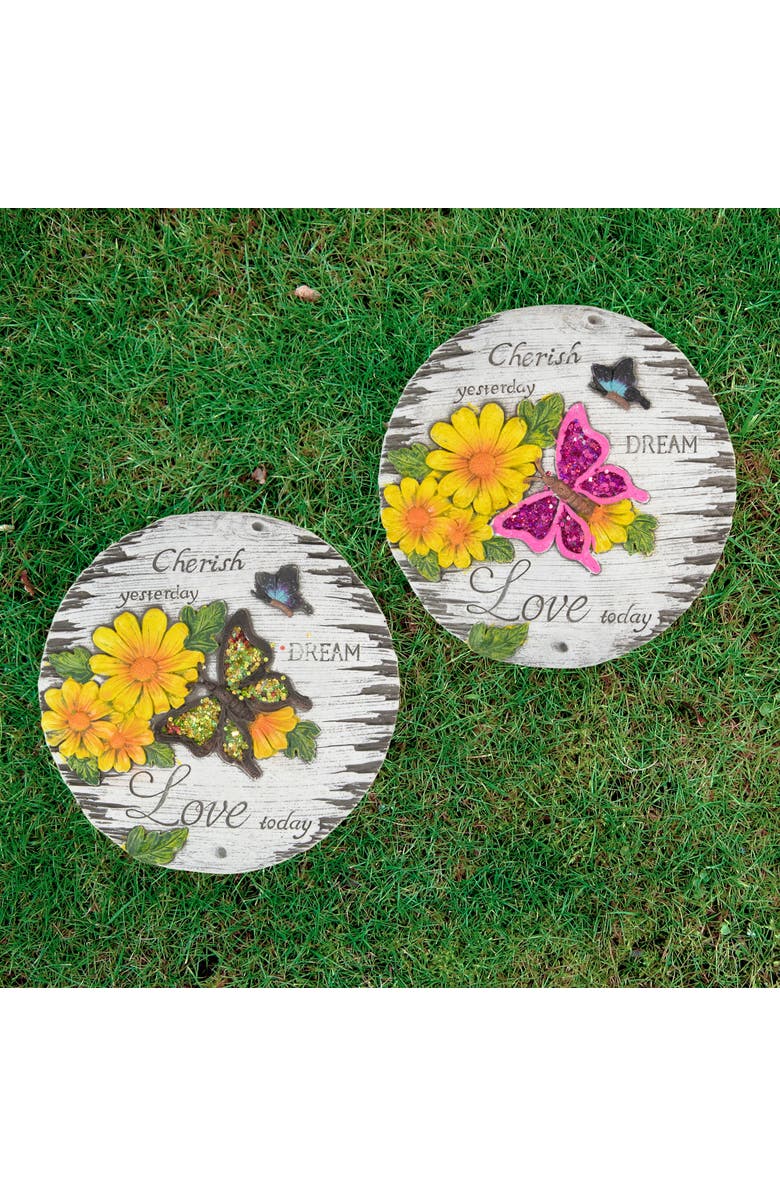 Northlight Set of 2 "Love Today" Outdoor Floral Garden Stones 10", Alternate, color, Purple