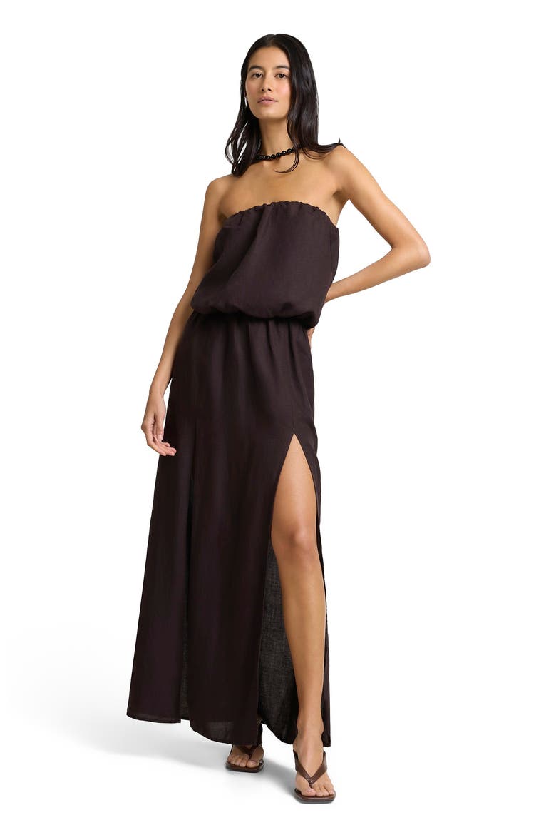 Air Linen High Slit Maxi Dress, Main, color, ESPRESSO