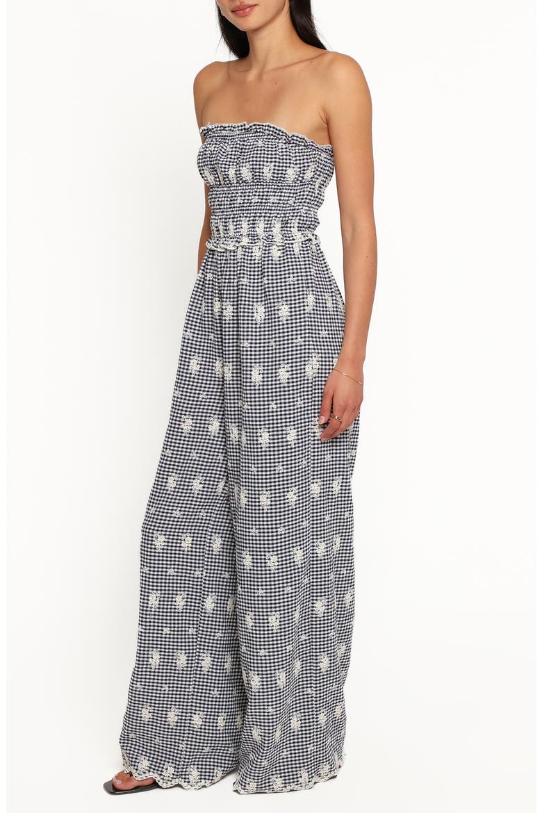 Yulissa Strapless Jumpsuit, Alternate, color, BLACK GINGHAM BRODERIE