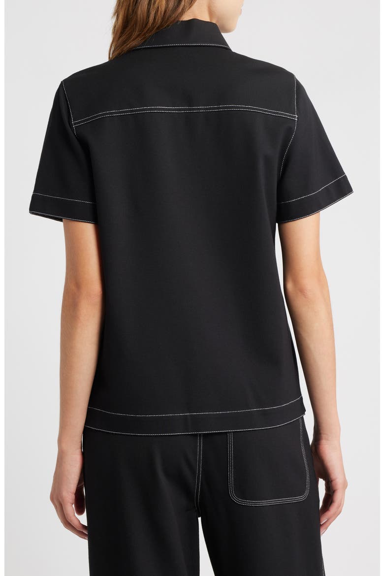 Irina Contrast Stitch Button-Down Polo, Alternate, color, BLACK