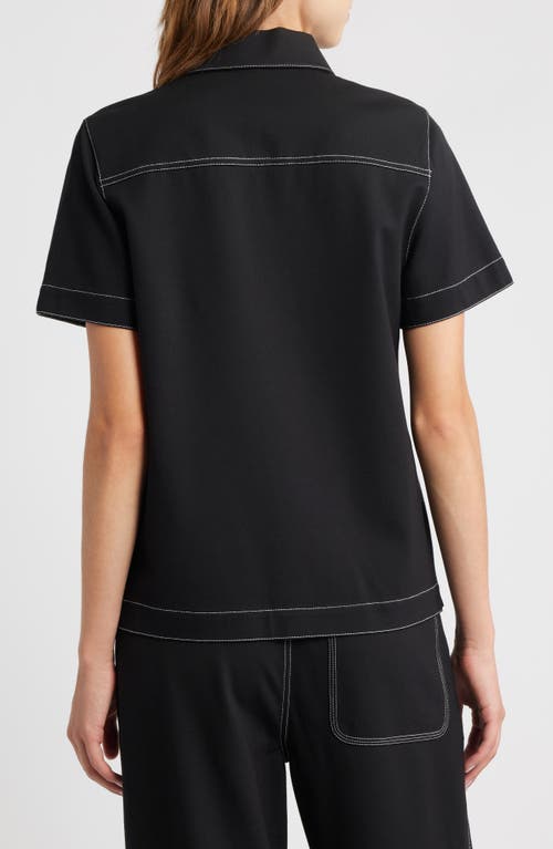 Rag & Bone Irina Contrast Stitch Button-down Polo In Black