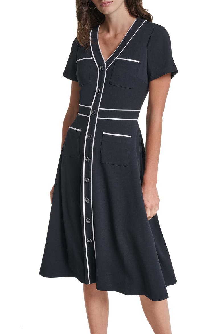 Contrast Scuba Crepe Midi Dress, Alternate, color, BLACK/ SOFT WHITE