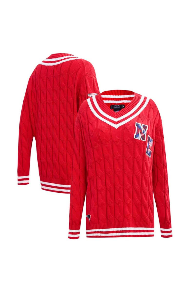 PRO STANDARD Women's Pro Standard  Red New England Patriots Prep V-Neck Pullover Sweater, Main, color, Red