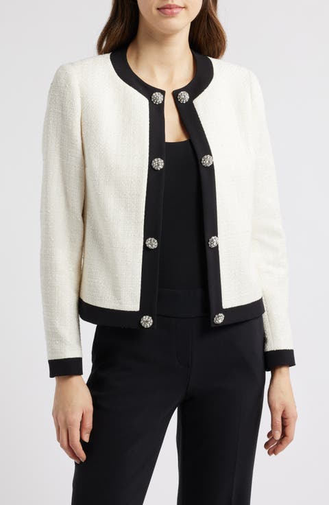 Contrast Trim Tweed Cardigan