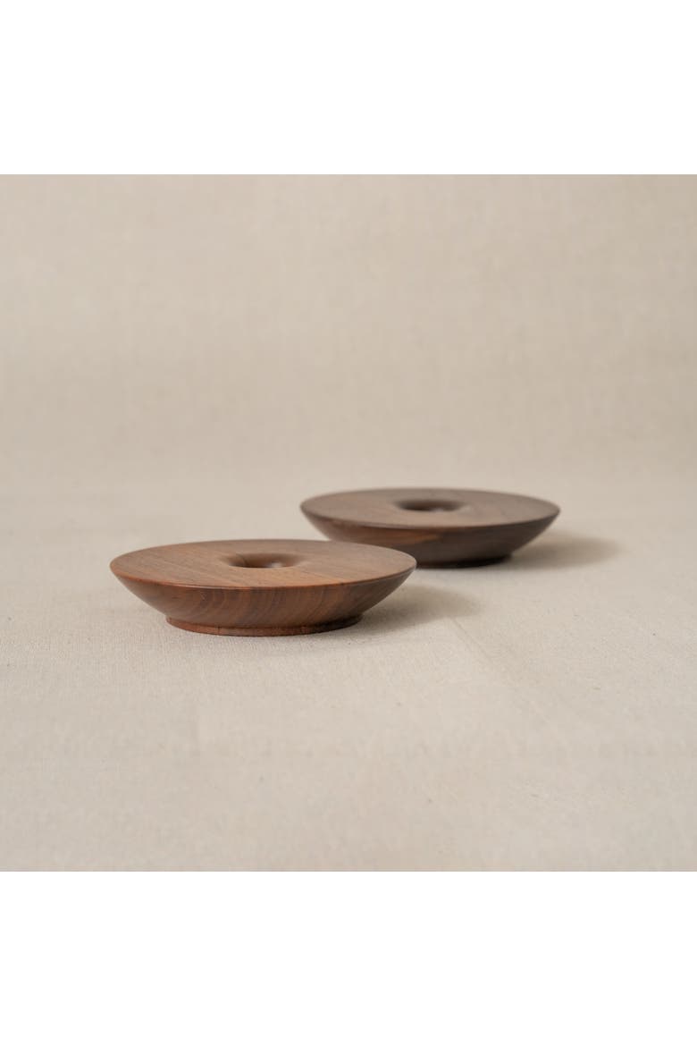 Dish Candlestick Holder Pair, Alternate, color, Brown