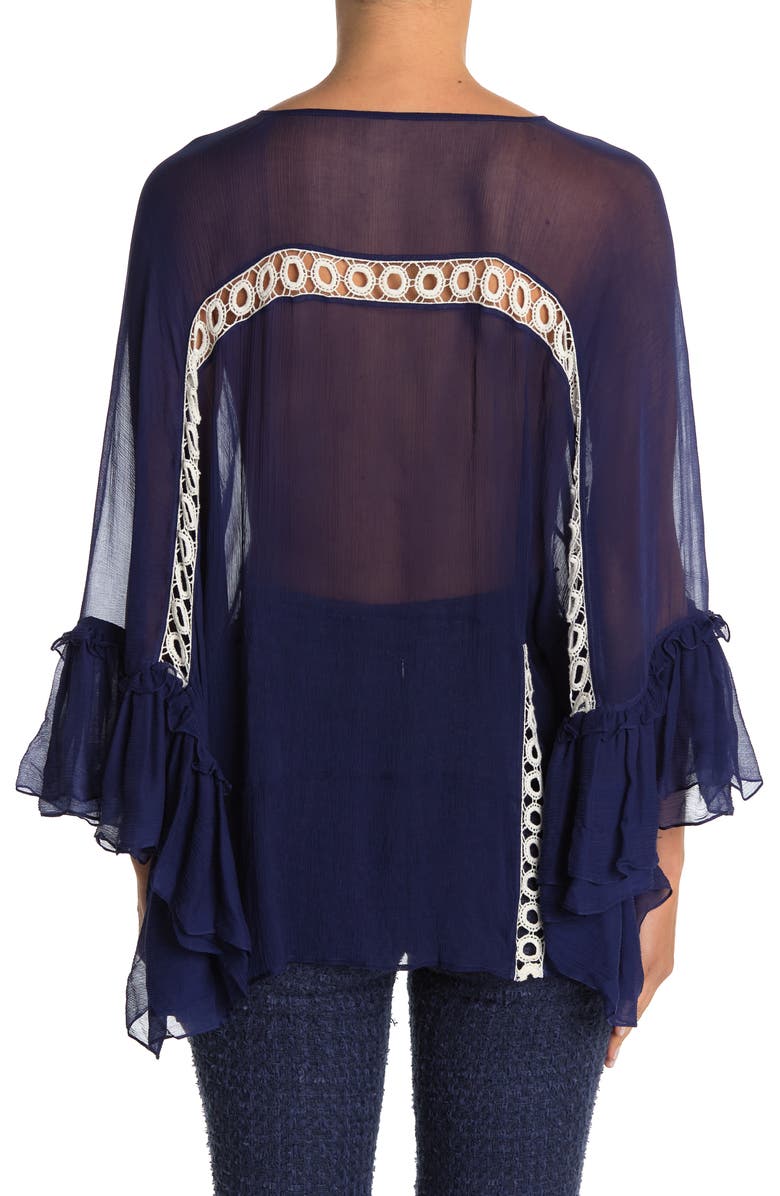 Balmain Ruffle Sleeve Crochet Trim Top, Alternate, color, 