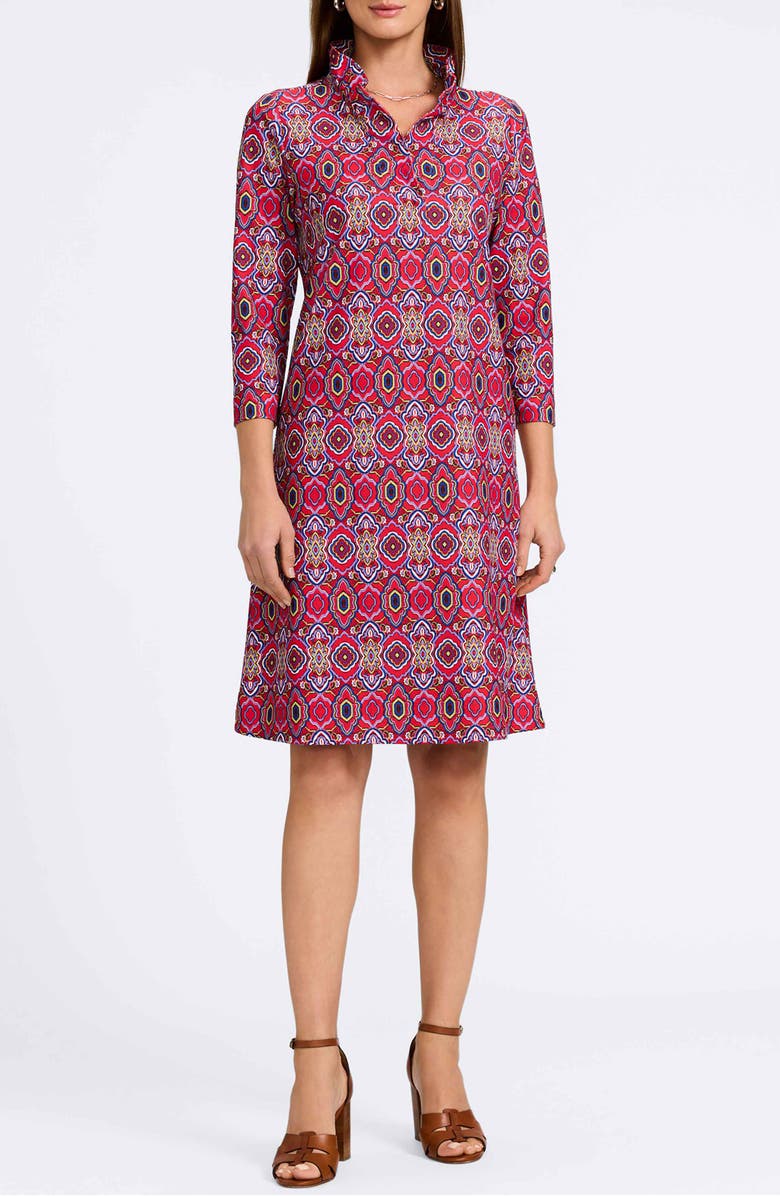 Foxcroft Tammy Tile Print Collared Dress, Main, color, Red/ Multi
