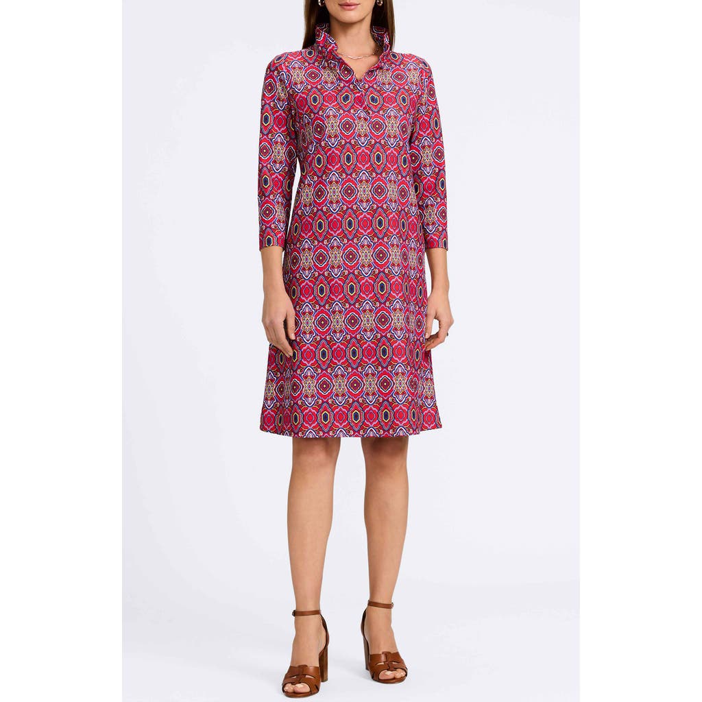Foxcroft Tammy Tile Print Collared Dress In Red/multi