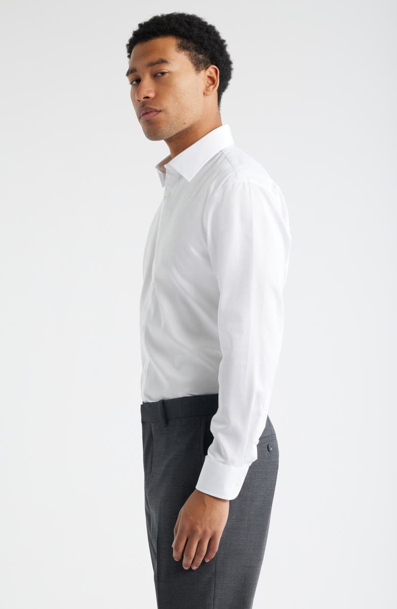 Nordstrom Trim Fit Herringbone Dress Shirt, Alternate, color, White Herringbone