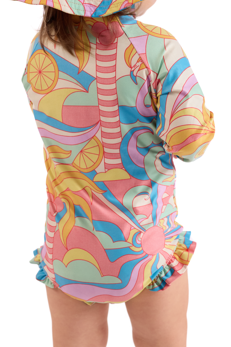 The Paradiso - Girls Rash Guard One Piece with Ruffle UPF 50+, Alternate, color, Yellow