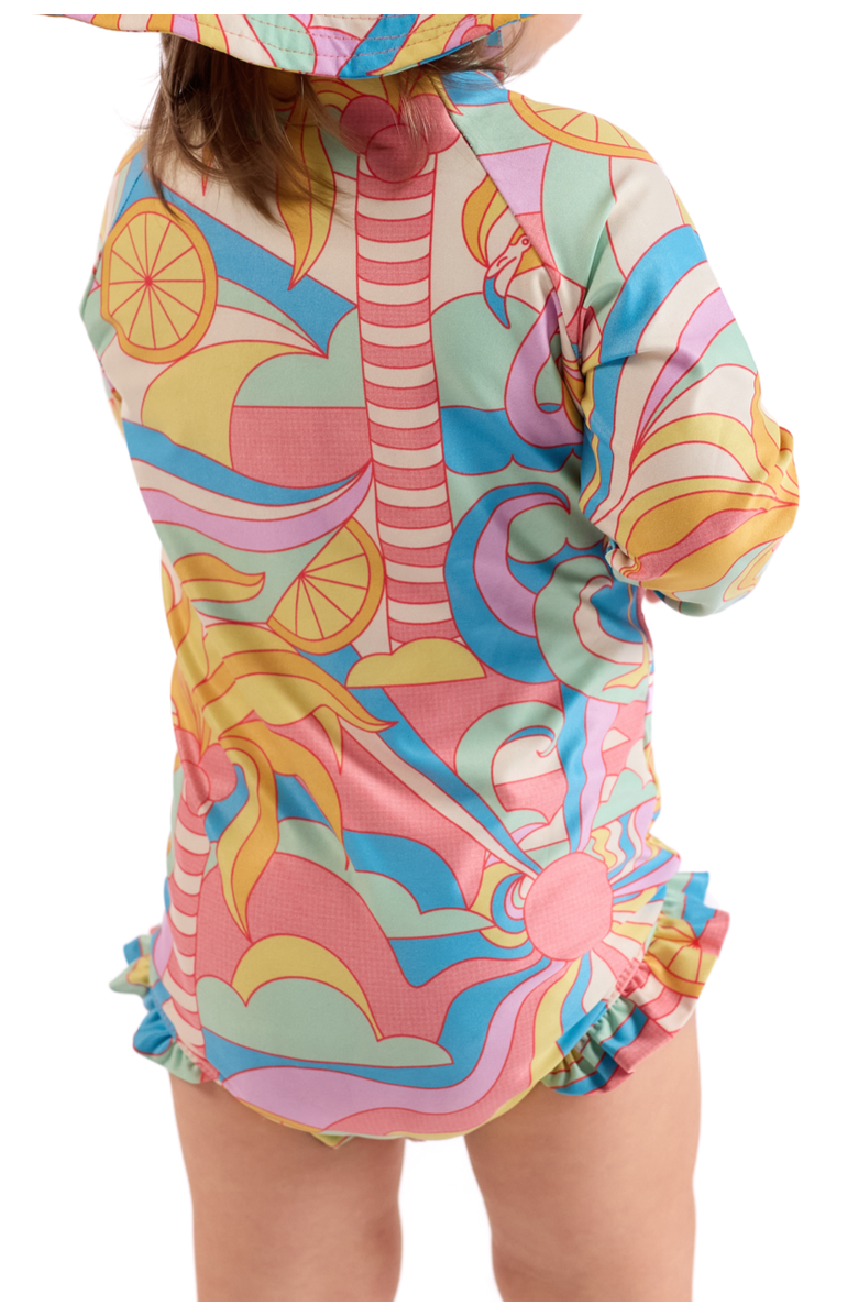 Kenny Flowers The Paradiso - Girls Rash Guard One Piece with Ruffle UPF 50+, Alternate, color, Yellow