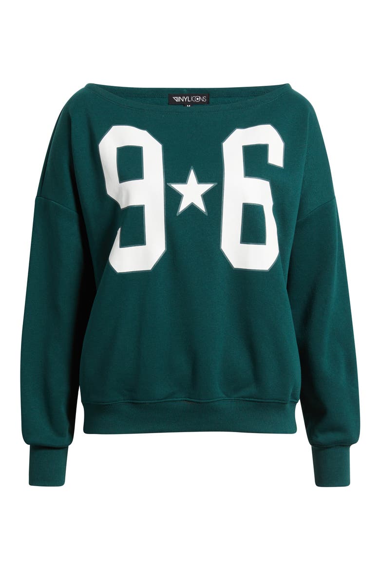 Off the Shoulder Graphic Sweatshirt, Alternate, color, GREEN