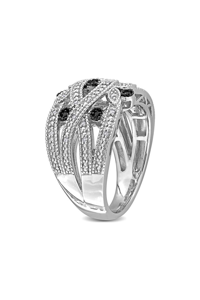 Black and White Diamond Crisscross Ring, Alternate, color, BLACK