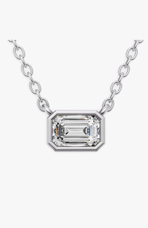 14K Gold 1 ct Lab-Grown Emerald Cut Bezel Pendant