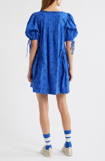 Meri Pleated Puff Sleeve Cotton Mini Sundress