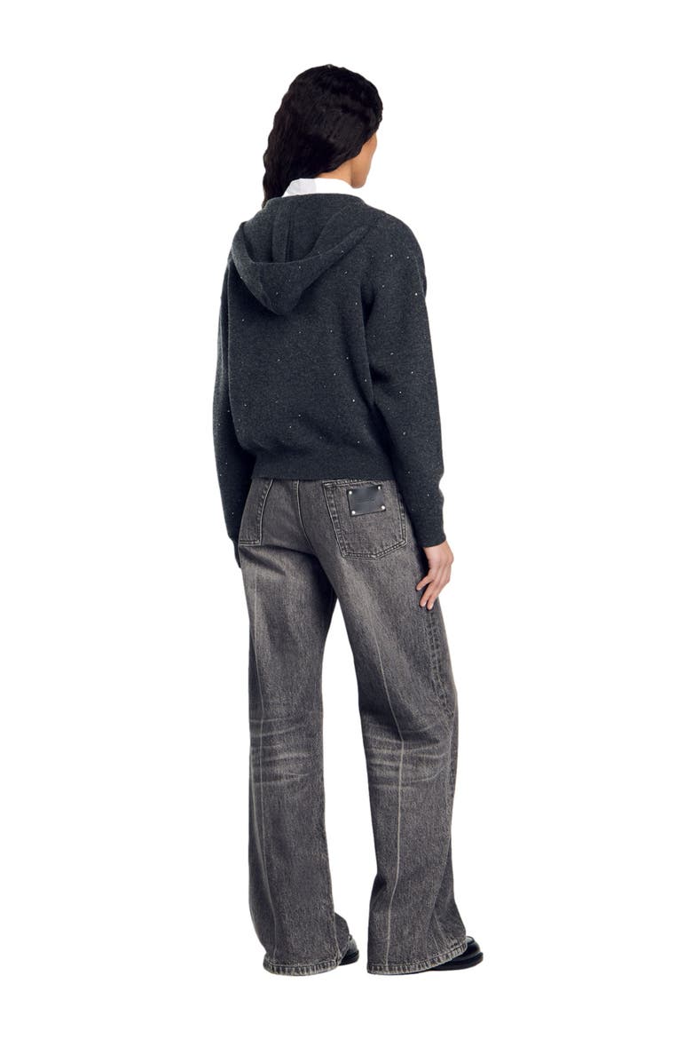 Rhinestone hooded sweater, Alternate, color, Dark grey