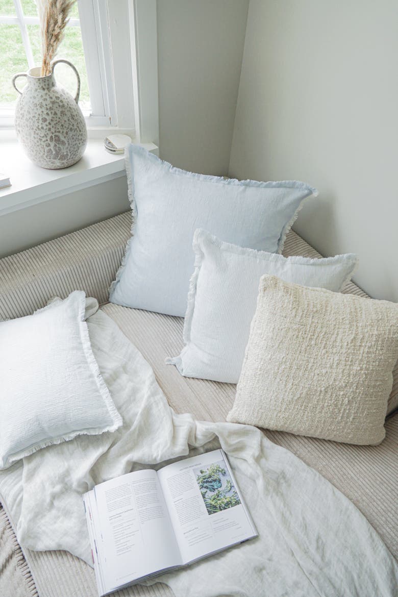 Fringe Soft Linen Pillow with Down Alternative Insert, Alternate, color, Sky Blue