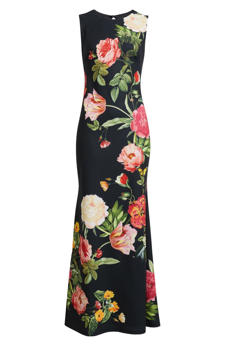 Vince Camuto Floral Sleeveless Mermaid Gown, Alternate, color, Black Multi