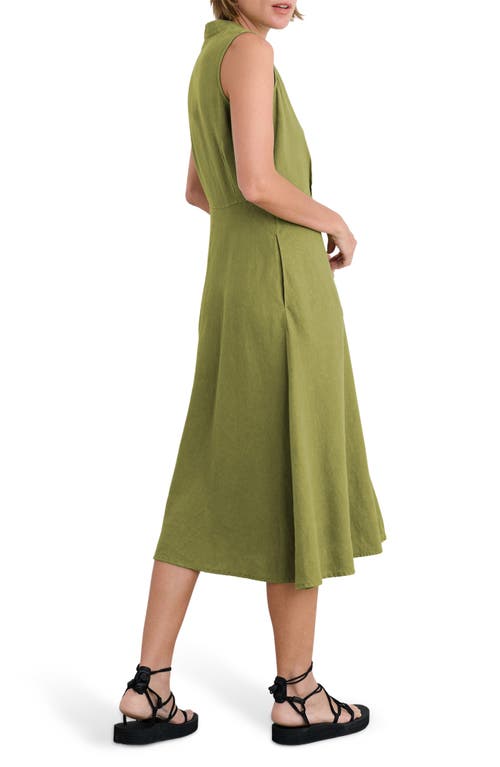 Seasalt Cornwall Carved Wood Sleeveless Linen Midi Dress In Green