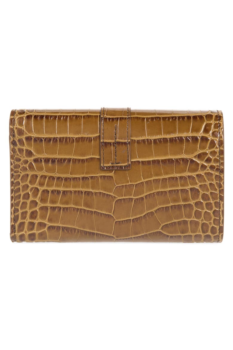Kara Croc Embossed Leather Compact Wallet, Alternate, color, CINNAMON