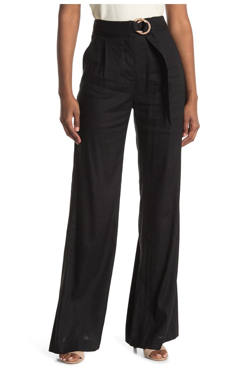 Veronica Beard Woode Belted Linen Blend Wide Leg Pants, Main, color, 