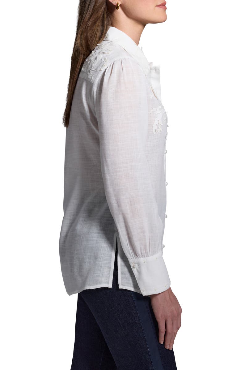 NIC+ZOE Floral Appliqué Button-Up Shirt, Alternate, color, Milk White