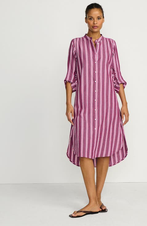 Poplin Oversized Puff Sleeve Midi Shirt Dress