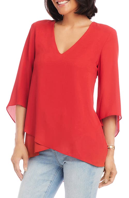 Karen Kane Bracelet Sleeve Asymmetric Top In Red