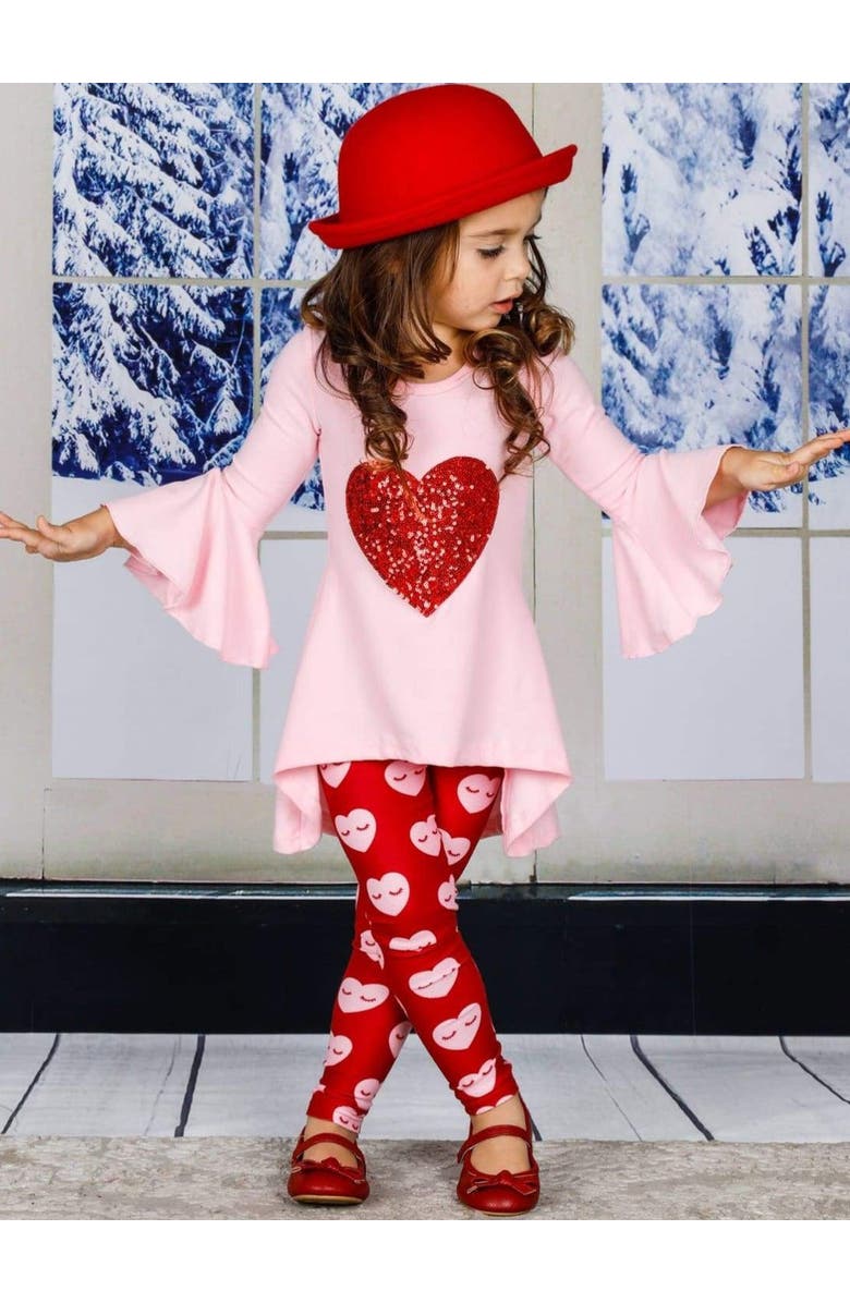 Mia Belle Girls Totally Yours Heart Tunic and Legging Set, Alternate, color, Pink