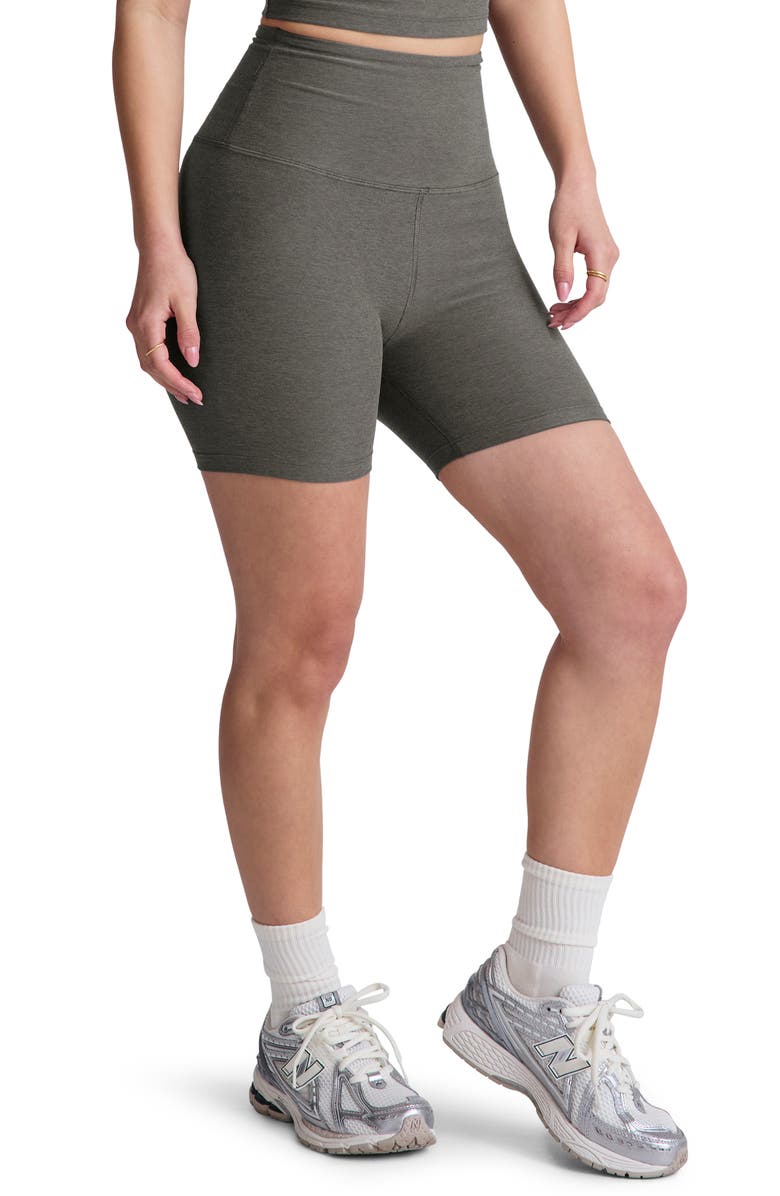 Beyond Yoga Keep Pace Space Dye Bike Shorts, Alternate, color, True Gray Heather
