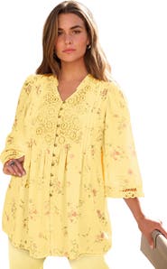 Roaman's Plus Size Juliet Lace Trim Button Down Shirt