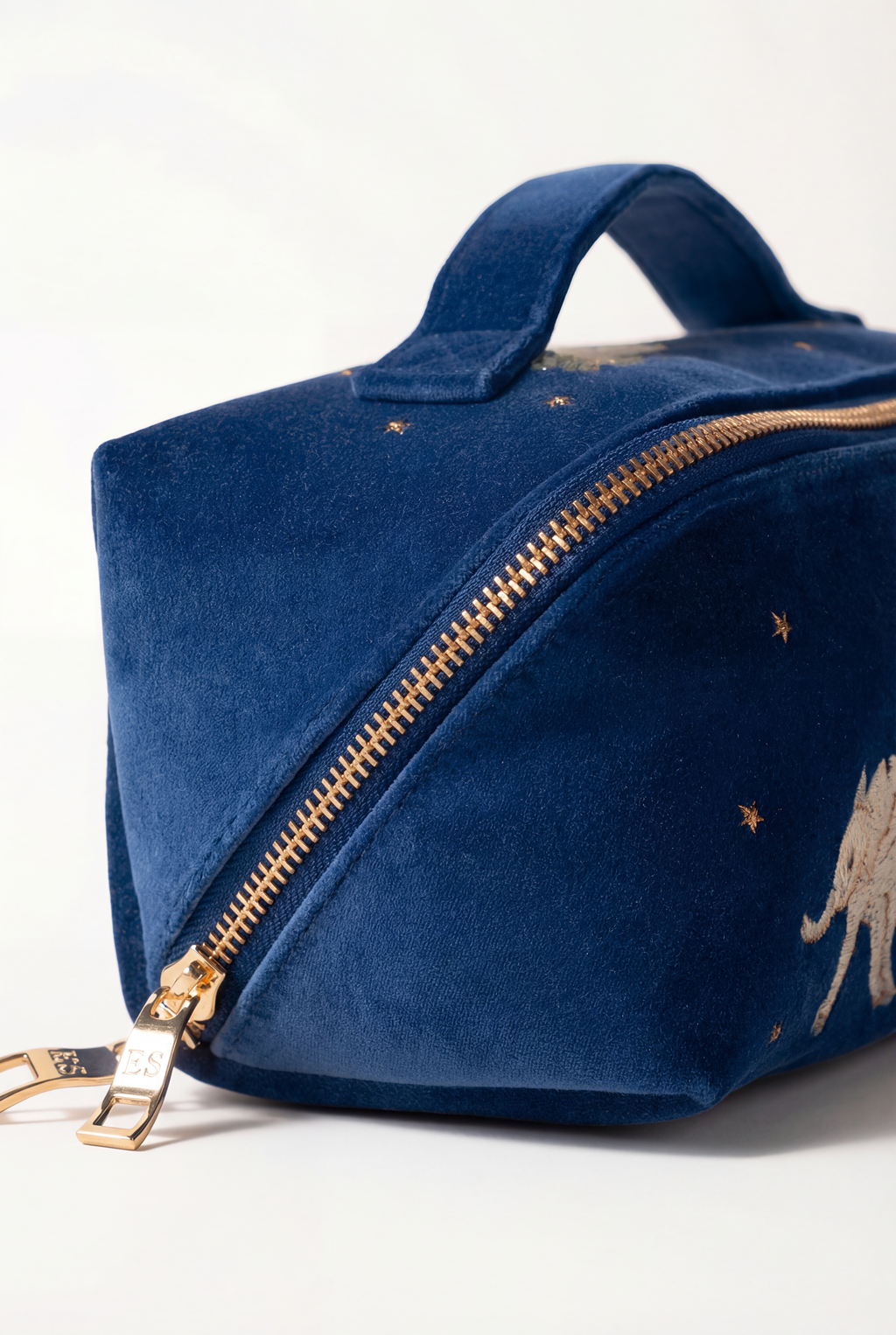 Baby Elephant Conservation Velvet Open Flat Makeup Bag, Alternate, color, Navy