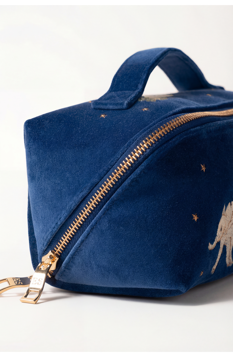 Elizabeth Scarlett Baby Elephant Conservation Velvet Open Flat Makeup Bag, Alternate, color, Navy