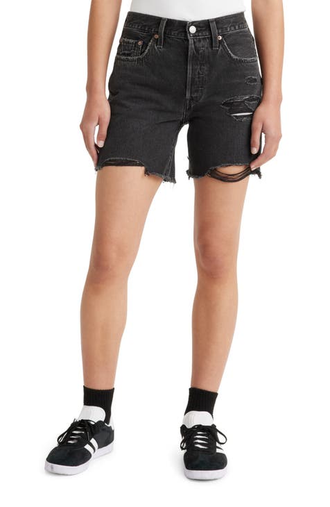 501® Ripped Mid Thigh Denim Shorts (Night Run)